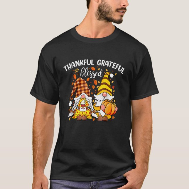 T-shirt Thankful Grateful Blessed Thanksgiving Fall Gnomes (Devant)