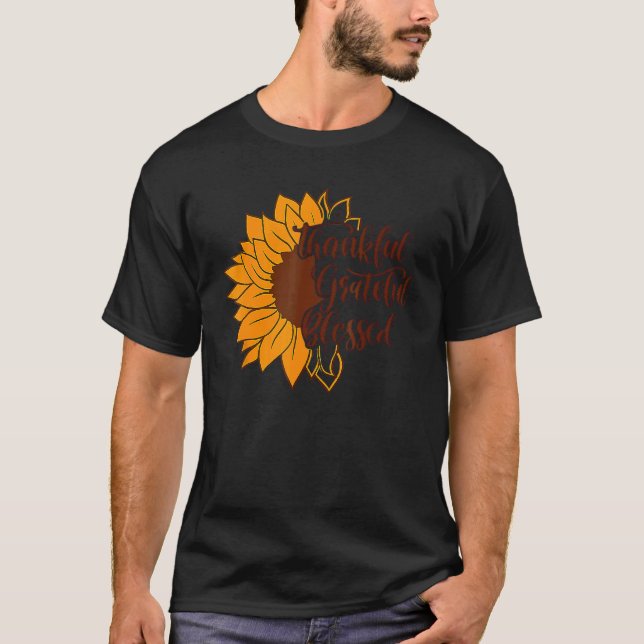 T-shirt Thankful Grateful Blessed Thanksgiving Sunflower (Devant)