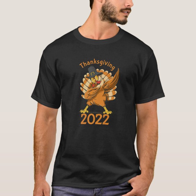 T-shirt Thanksgiving 2022 Dabbing Turkey Bird with Casquet (Devant)