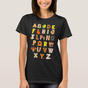 T-shirt Thanksgiving Alphabet Funny Turkey Fall Preschool