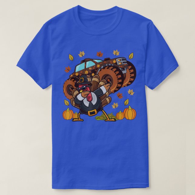 T-shirt Thanksgiving Dabbing Turkey Monster Truck  (Design devant)