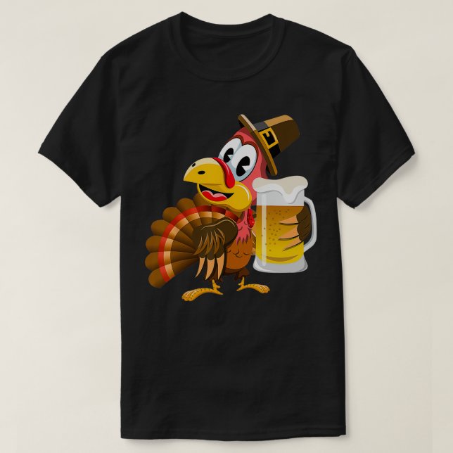 T-shirt Thanksgiving Funny Beer Turkey (Design devant)