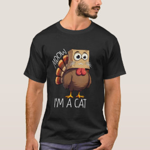 T-shirt Thanksgiving Funny Turquie Fake Cat Meow Je suis u