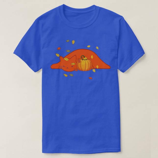T-shirt thanksgiving orange dormir chat feuilles style aut (Design devant)