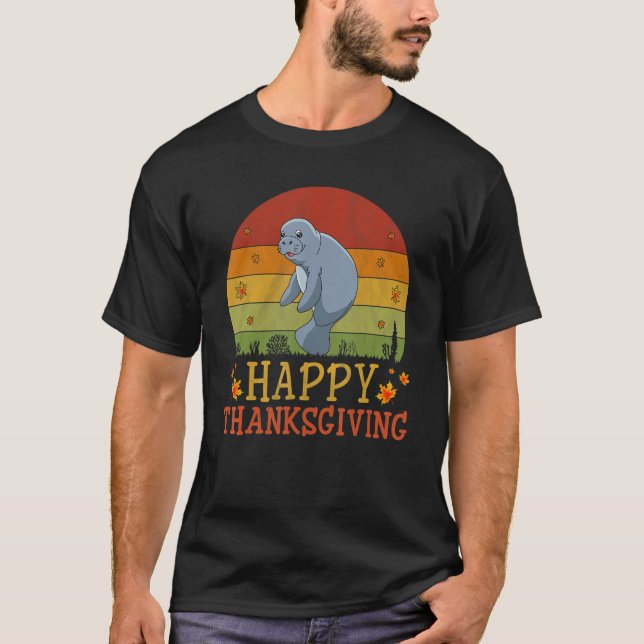 T-shirt Thanksgiving Retro Style Manatee Thanksgiving Part (Devant)