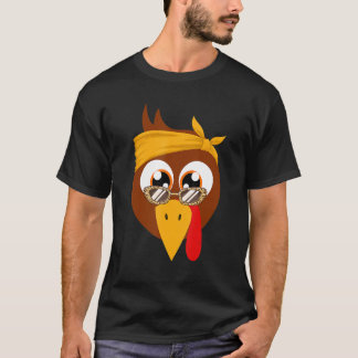 T-shirt Thanksgiving Turkey Face Leopard Print Glasses Wom