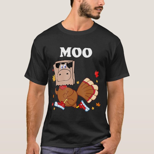 T-shirt Thanksgiving Turkey Fake Cow Moo Thanksgiving Turk (Devant)