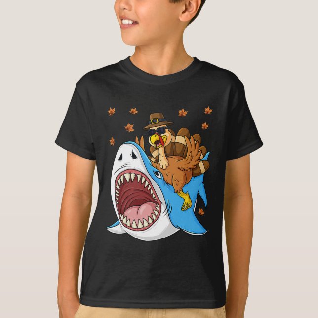 T-shirt Thanksgiving Turquie équitation Requin amusant Tod (Devant)