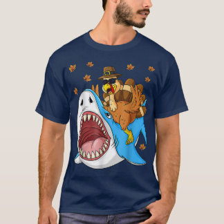 T-shirt Thanksgiving Turquie équitation requin drôle garço