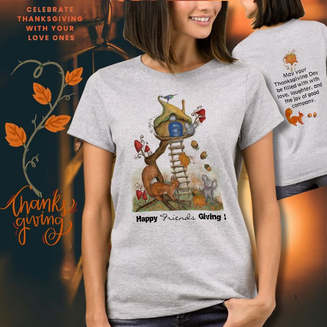 T-shirt Thanksgiving Whimsland Woodland - Écureuil et sour (Whimsical Woodland Thanksgiving - Squirrel & Mouse T-Shirt)