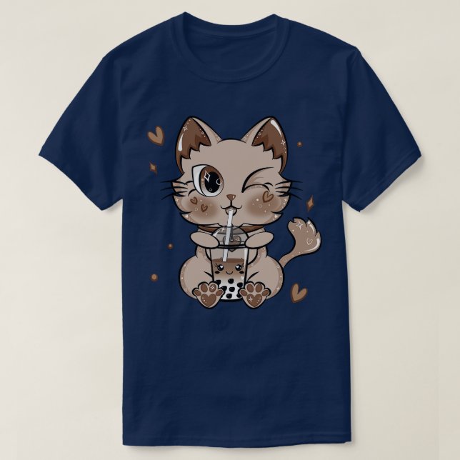 T-shirt Thé à bulle mou Kawaii Chat amel Tapioca (Design devant)
