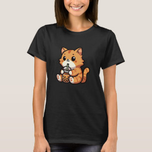 T-shirt Thé à bulles de chat tigré orange drôle d'animal d