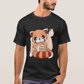 T-shirt Thé à bulles perlé Kawaii Red Panda Boba Anime