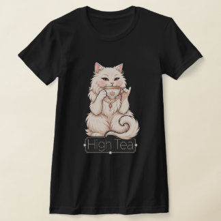 T-Shirt Thé à la Haute pour Chat Blanc Fantaisie