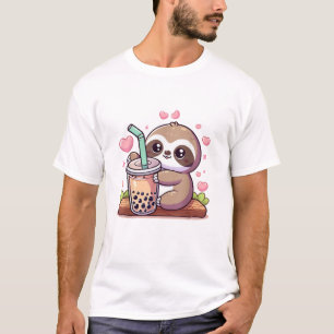 T-shirt Thé au lait bulleux Boba de paresseux mignon Kawai