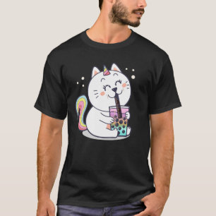 T-shirt Thé de bulle, Cute Kawaii Unicorn Chat, Pluie Japo