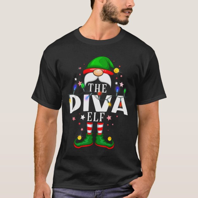 T-shirt The Diva Elf Christmas Family Pajama Party  (Devant)