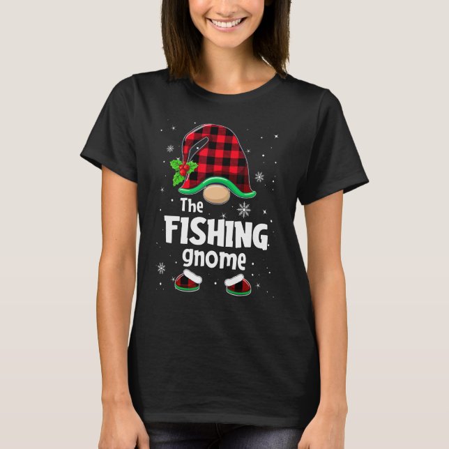 T-shirt The Fishing Gnome Buffalo Plaid Christmas Matching (Devant)