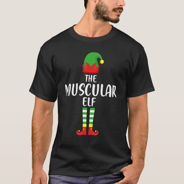 T-shirt The Muscular Elf Family Matching Group  Christmas (Devant)