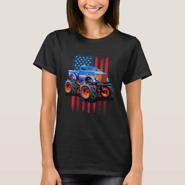 T-shirt The perfect American Flag Monster Truck's Rule (Devant)