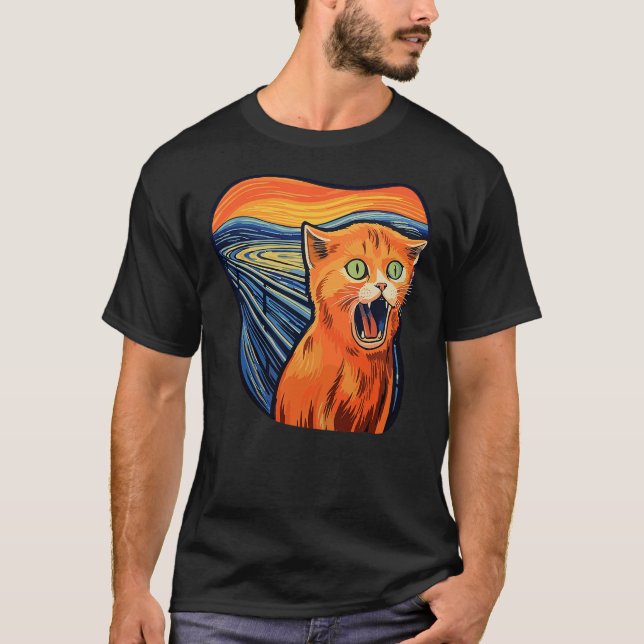 T-shirt The scream with cat art screaming cat (Devant)