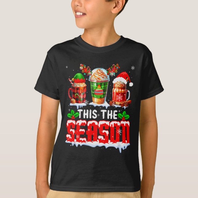 T-shirt The Season Christmas Three Santa Reindeer Elf Coff (Devant)