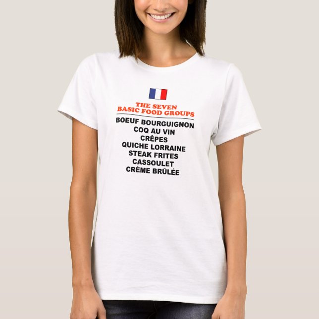 T-shirt The Seven Basic Food Groups Funny French (Devant)