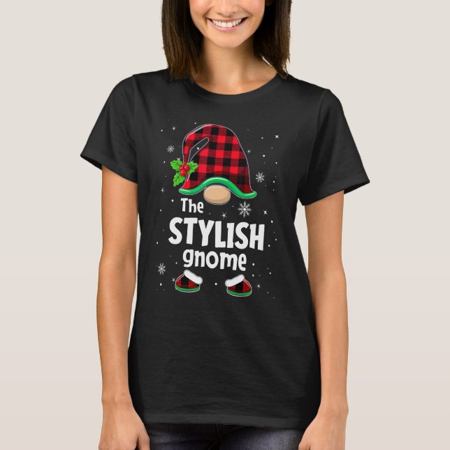 T-shirt The Stylish Gnome Buffalo Plaid Christmas Matching (Devant)