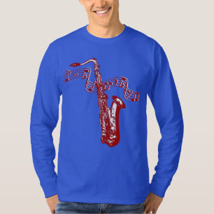 T-shirt Thème musical Saxophone rouge et notes