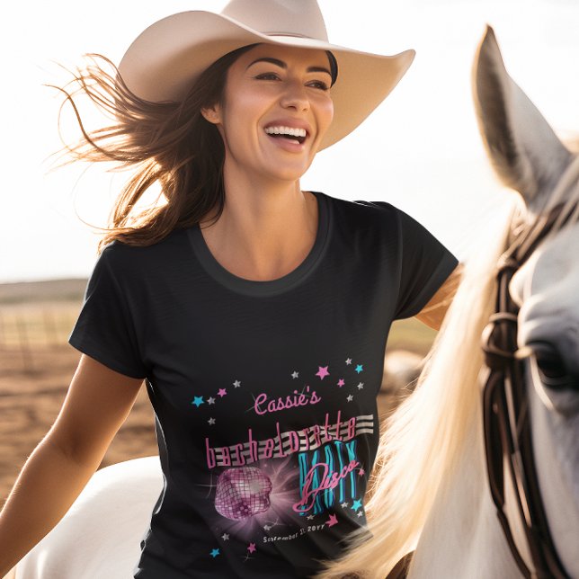T-shirt Thème rétro années 70 néon boule à facettes enterr (Retro 70's Neon Look Disco Ball Bachelorette Party T-shirt)