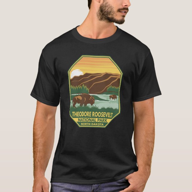T-shirt Théodore Roosevelt Parc national Bison Retro (Devant)