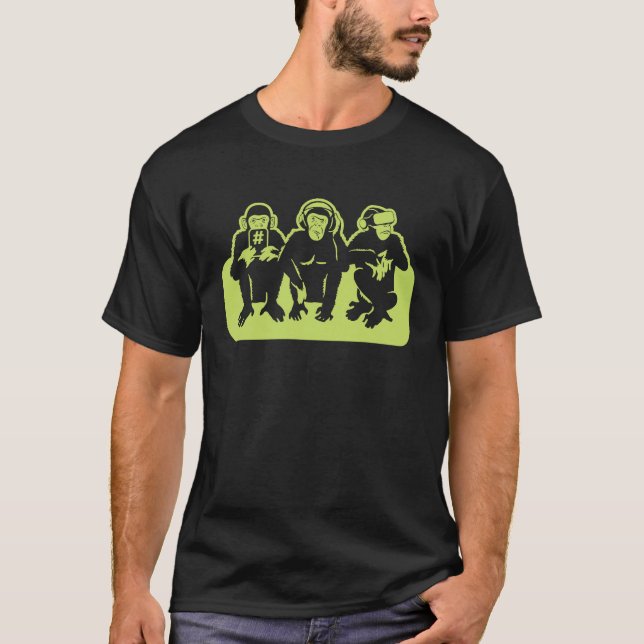 T-shirt Théorie du complot technologique, trois singes sag (Devant)