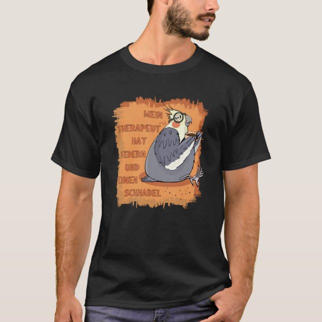 T-shirt Therapeut mit Federn & Schnabel. Nymphensittich (Devant)