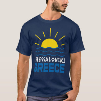 T-shirt Thessalonique Grèce Soleil, Mer Hommes Bleu Marine
