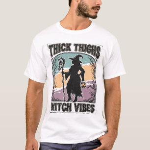 T-shirt Thick Thighs Witch Vibes Vintage Halloween Tee_1
