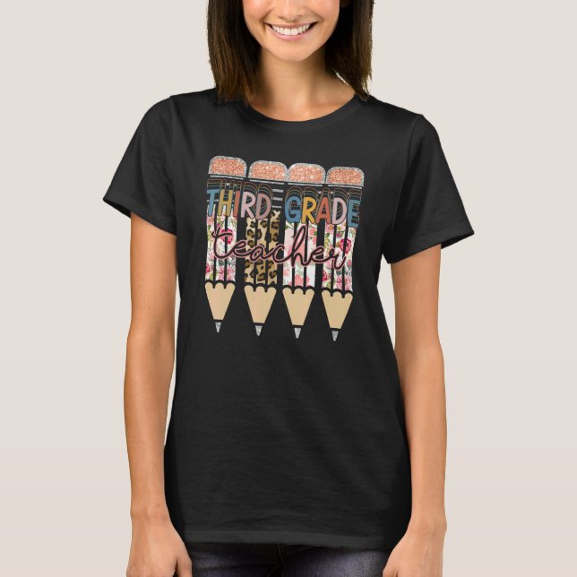 T-shirt Third Grade Teacher  Leopard Pencil Back To School (Devant)