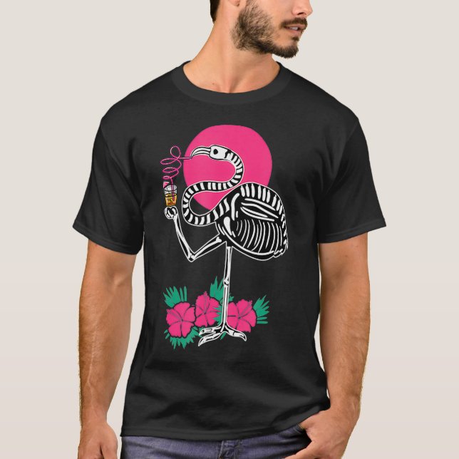 T-shirt Thirsty Skeleton Flamingo Animal Tropical Bird (Devant)