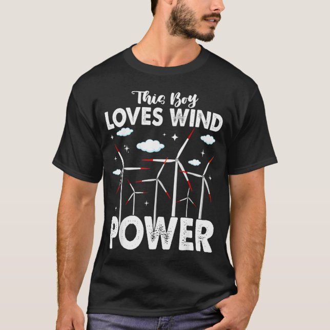 T-shirt This Boy Loves Wind Wer, Windmill Turbine Technici (Devant)