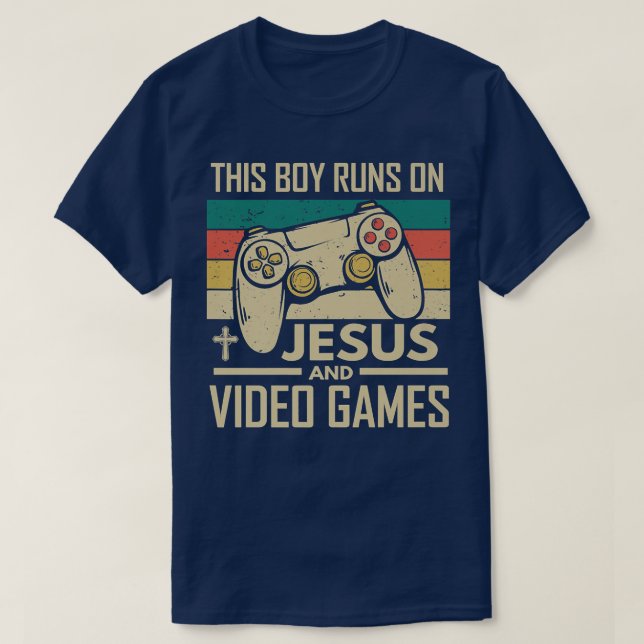 T-shirt This Boy Runs On Jesus and Video Games Christian  (Design devant)
