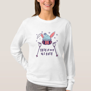 T-shirt This is my Ski Suit Skiing Rabbit with ski poles
