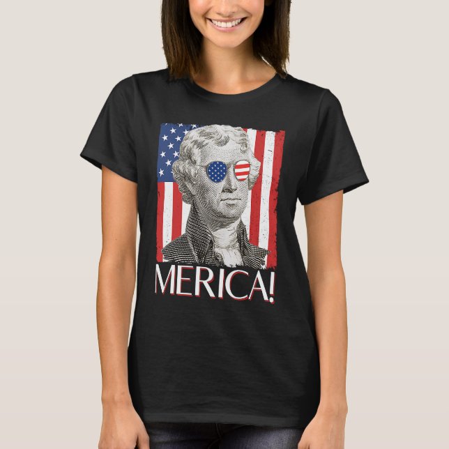 T-shirt Thomas Jefferson 'Merica Drapeau Patriotique Améri (Devant)