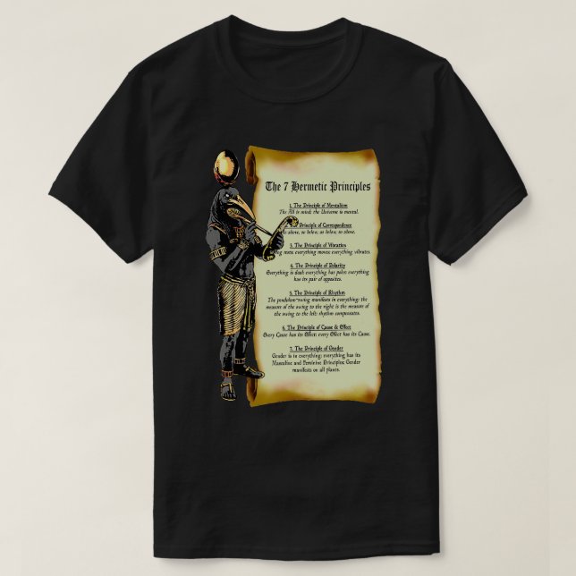 T-shirt Thoth et les 7 principes hermétiques égyptiens et  (Design devant)