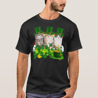 T-shirt Three Cat Shamrock St Patricks Day Meowy Irish Gif