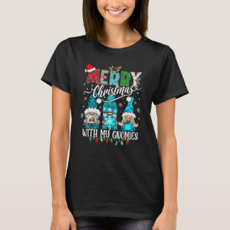 T-shirt Three Gnomes Holding Merry Christmas Leopard Plaid