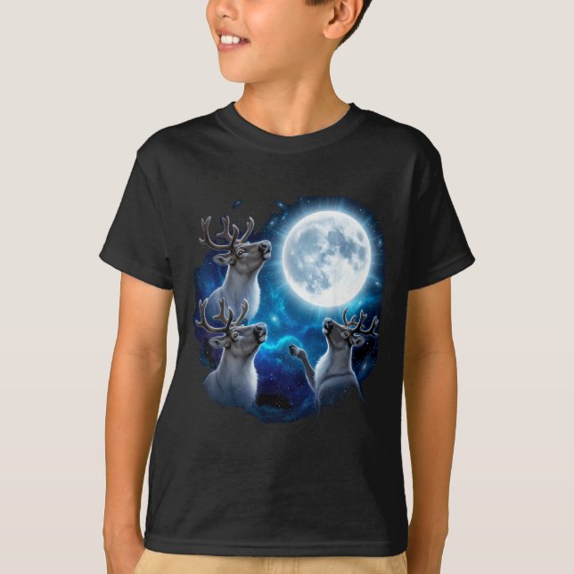 T-shirt Three Reindeer Howling At The Moon Merry Christmas (Devant)