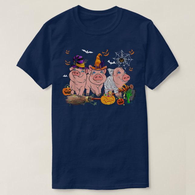 T-shirt Three Sheep Halloween Mummy Witch Scary Pumpkins F (Design devant)