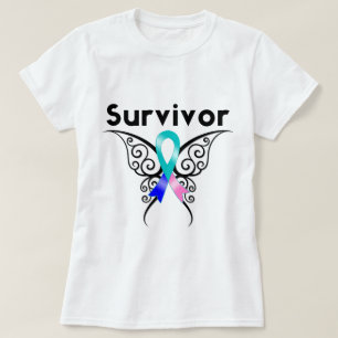 T-shirt Thyroïde Cancer Survivant Papillon Tribal