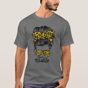 T-shirt Tia Life Messy Hair Bun Leopard Femmes Fête des Mè