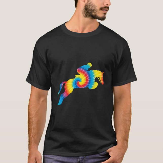 T-shirt Tie Dye Anglais Hunter Jumper Girl Riding Horse Gi (Devant)