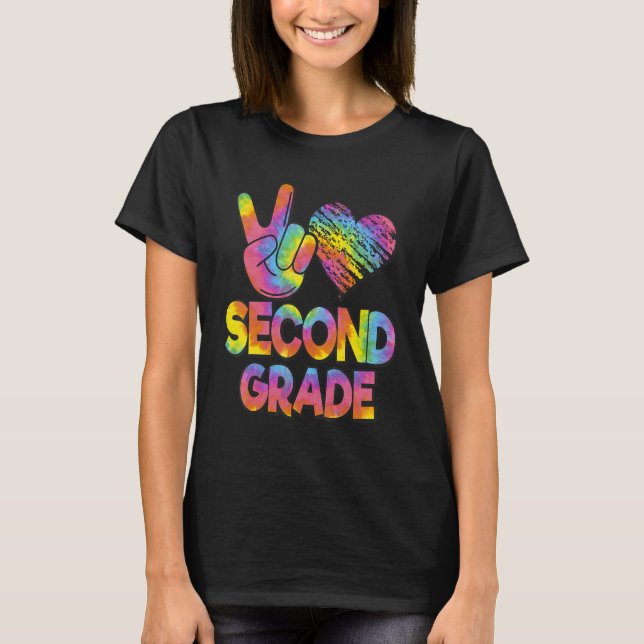 T-shirt Tie Dye Back To School Peace Love Second Grade (Devant)